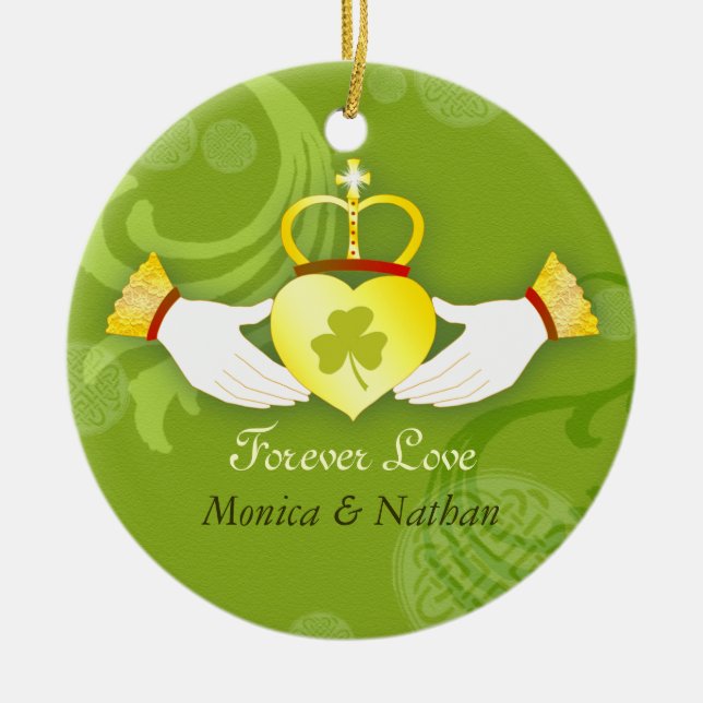 Irish Claddagh Ring Wedding Newlyweds Photo Ceramic Ornament (Front)