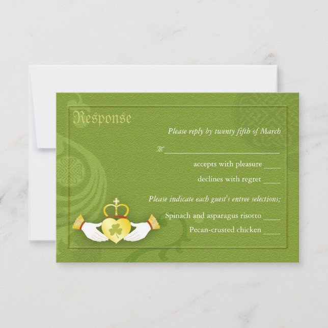 Irish Claddagh Ring Wedding RSVP | Meal Choice Card (Front)