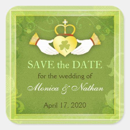 Irish Claddagh Ring Wedding Save The Date Square Sticker