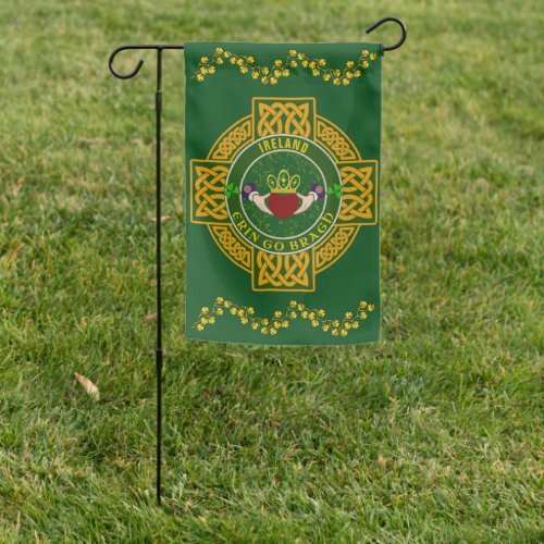Irish Claddagh wGolden Celtic Cross Personalized Garden Flag