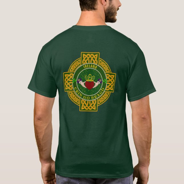 Irish Claddagh w/Golden Celtic Cross Personalized T-Shirt (Back)