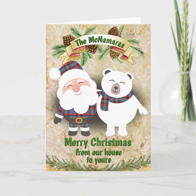 Irish Clan McNamara Tartan Plaid Christmas Holiday Card (Front)