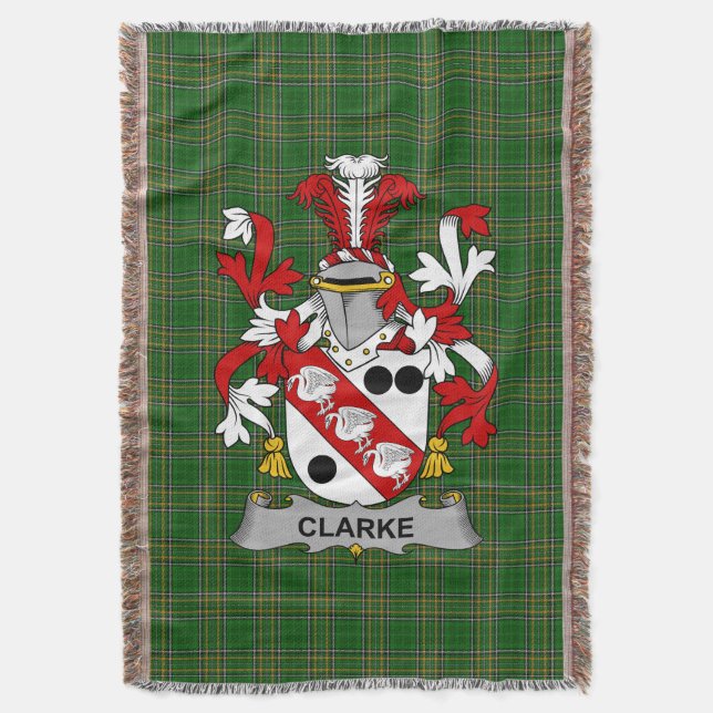  Irish Clarke Coat of Arms Family Crest Ireland Throw Blanket (Front Vertical)