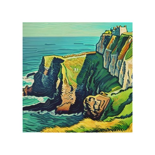 Irish Cliffs Van Gogh Style by Igor Aulestia Wood Wall Art