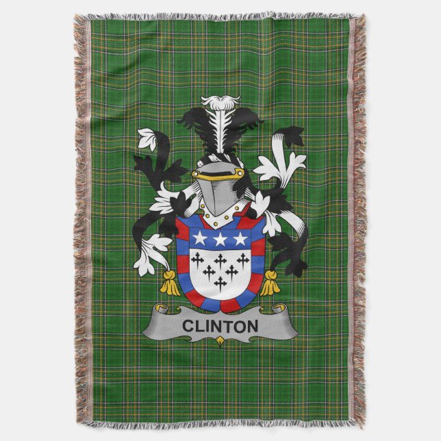  Irish Clinton Coat of Arms Family Crest Ireland Throw Blanket (Front Vertical)