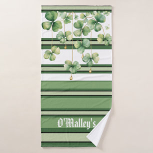 Irish Clover and Green Stripes for St Paddy's Day Bath Towel Set