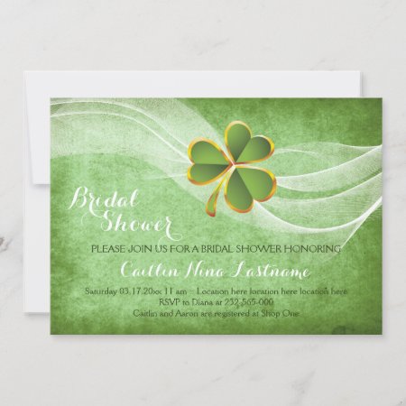 Irish Clover And Veil Green Wedding Bridal Shower Invitation