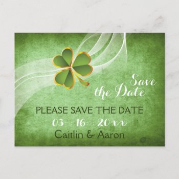 Irish Clover And Veil Green Wedding Save The Date Announcement Postcard by weddings_ at Zazzle