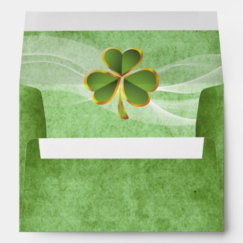 Irish clover and white veil green wedding envelope