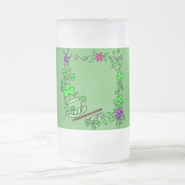 Irish Clover Green St. Patrick's Day  Frosted Glass Beer Mug (Center)