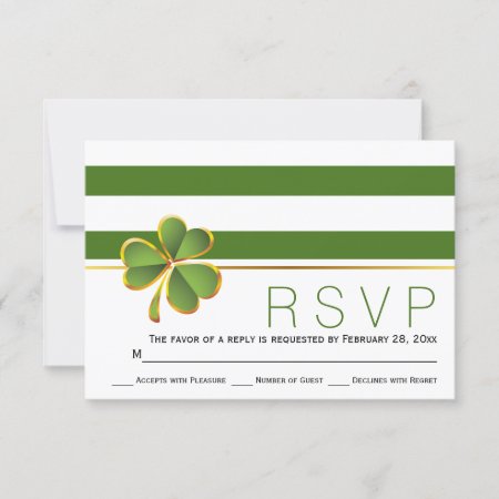 Irish Clover Green, White Stripes Wedding Rsvp