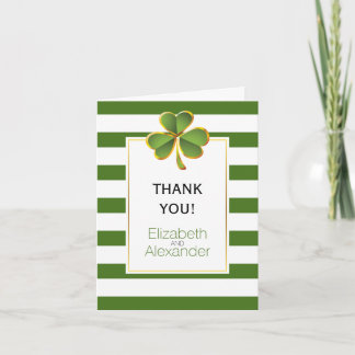 Irish clover green white stripes wedding Thank You Card