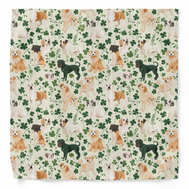 Irish Clover Lucky Dog Green Pattern Bandana (Front)