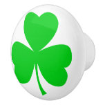 Irish Clover Shamrock Green White Ceramic Knob