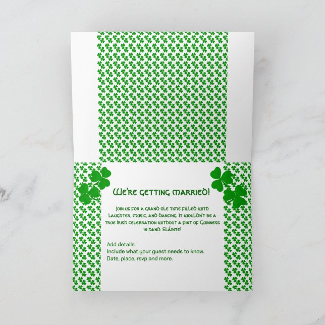 Irish clover shamrock wedding event invitation (Inside)