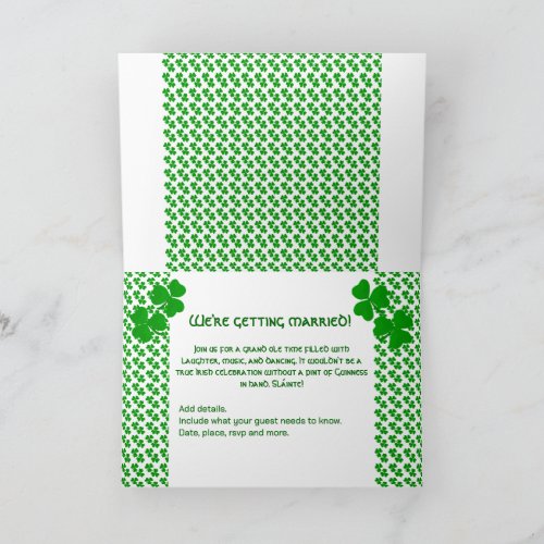 Irish clover shamrock wedding event invitation