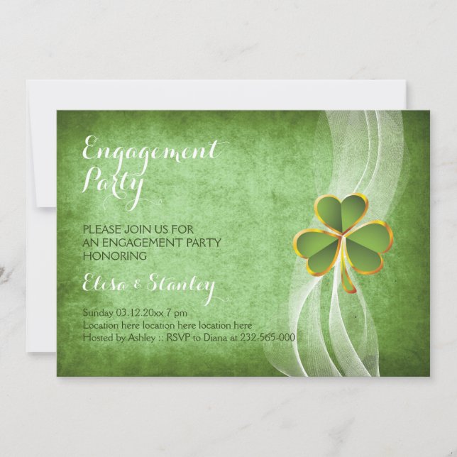 Irish clover & veil wedding engagement party invitation (Front)