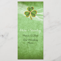 Irish clover & veil wedding green menu card