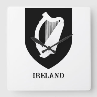 Irish Coat of Arms Black & White Minimalist Art Square Wall Clock