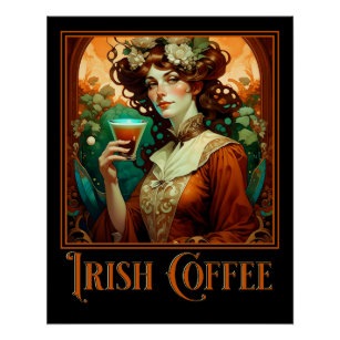 Irish Coffee Art Nouveau Poster