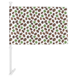 Irish Coffee Beans and Shamrocks Funny Design Car Flag