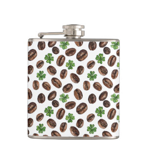 Irish Coffee Beans and Shamrocks Funny Design Flask
