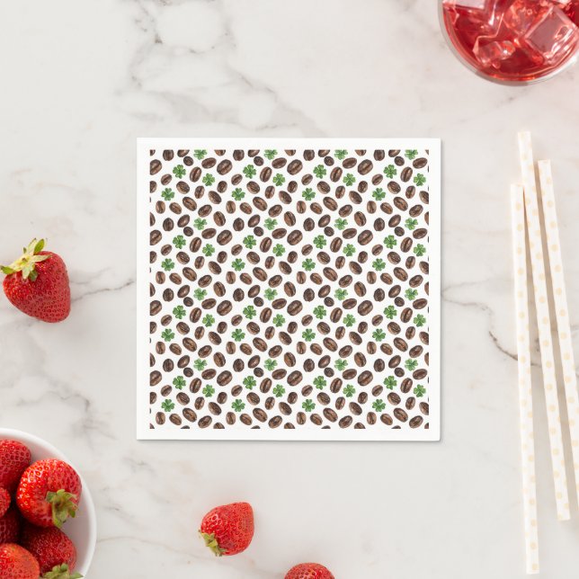 Irish Coffee Beans and Shamrocks Funny Design Napkins (Insitu)
