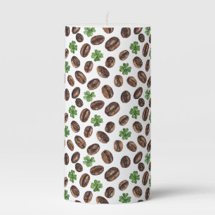 Irish Coffee Beans and Shamrocks Funny Design Pillar Candle