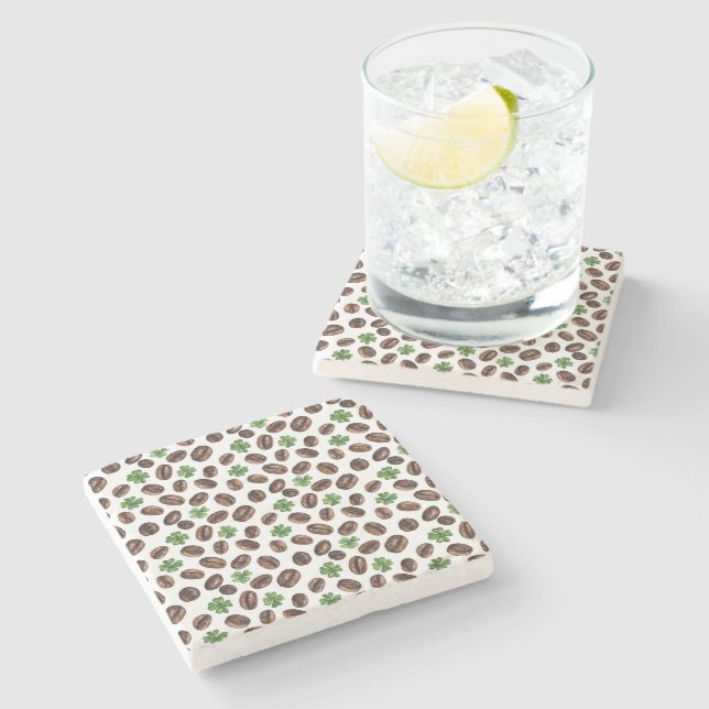 Irish Coffee Beans and Shamrocks Funny Design Stone Coaster (Side)
