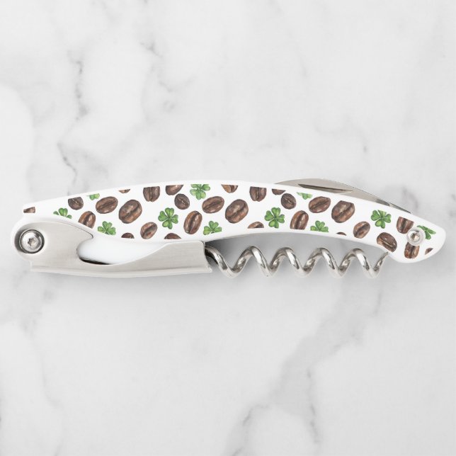 Irish Coffee Beans and Shamrocks Funny Design Waiter's Corkscrew (Front)