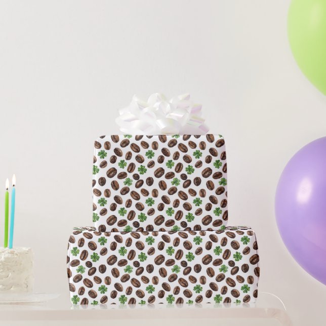Irish Coffee Beans and Shamrocks Funny Design Wrapping Paper (Party Gifts)