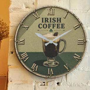 Irish Coffee Celtic Pub Decor Large Clock