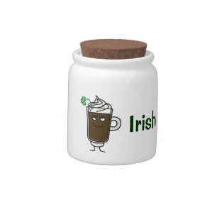 Irish coffee drink alcohol lucky green clover candy jar