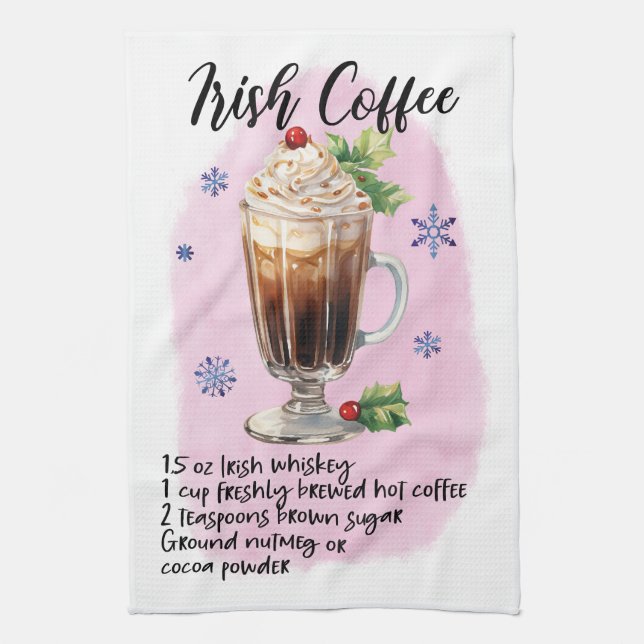 Irish Coffee Recipe Christmas recipy design Kitchen Towel (Vertical)