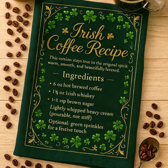 Irish Coffee St Patrick's Day  Kitchen Towel (Irish coffee recipe kitchen towel for coffee lovers )