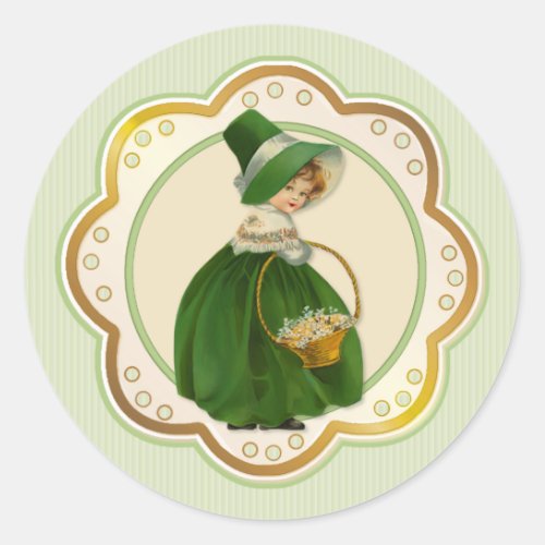 Irish Colleen and Basket Classic Round Sticker