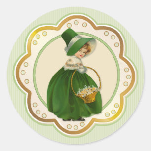 Irish Colleen and Basket Classic Round Sticker