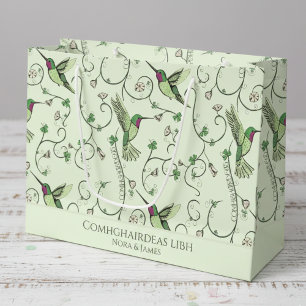 Irish Comhghairdeas Hummingbird Shamrock Vine Large Gift Bag