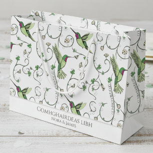 Irish Comhghairdeas Hummingbird Shamrock Vine Large Gift Bag
