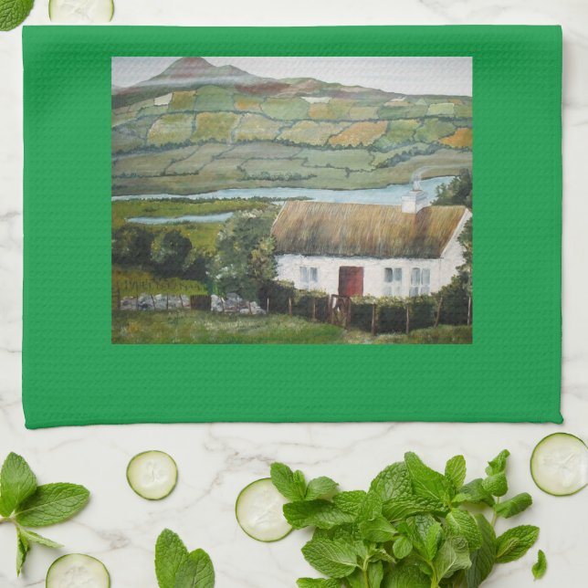 Irish Cottage Landscape Kitchen Towel (Folded)