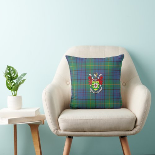 Irish County Donegal Tartan and Coat of Arms Throw Pillow