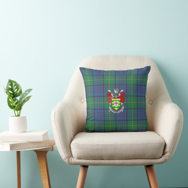 Irish County Donegal Tartan and Coat of Arms Throw Pillow (Chair)