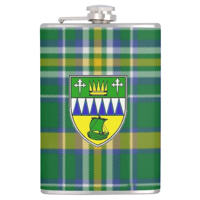 Irish County Kerry Tartan & Crest Hip Flask (Front)