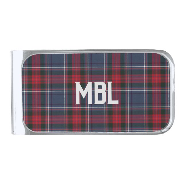 Irish County Louth Tartan Plaid Personalized  Silver Finish Money Clip (Front)