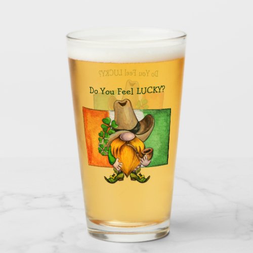 Irish Cowboy Gnome Do You Feel Lucky Glass