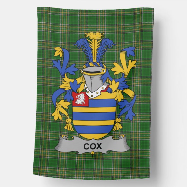 Irish Cox Coat of Arms Family Crest Ireland House Flag