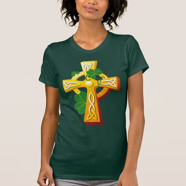 Irish Cross and Shamrocks St. Patrick's Day T-Shirt (Front)