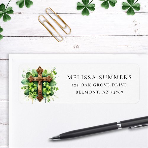 Irish Cross Watercolor Clover Return Address Label