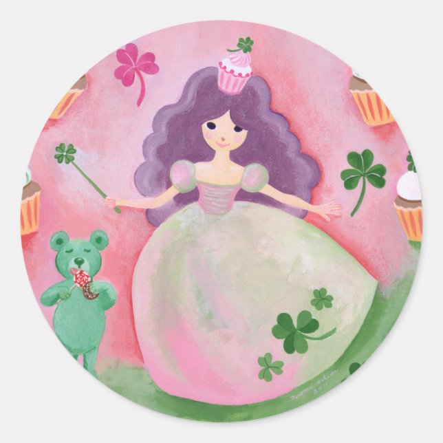 Irish Cupcake Princess Painting Classic Round Sticker (Front)