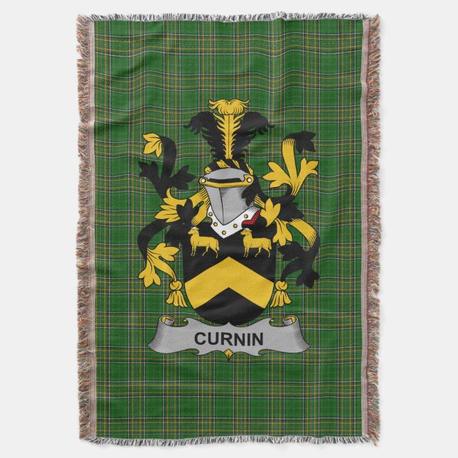  Irish Curnin or O_Curneen Coat of Arms Family Cre Throw Blanket (Front Vertical)